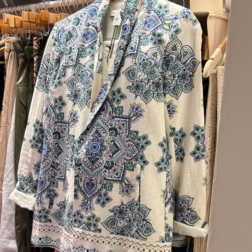 NWT Rachel Zoe pantsuit set linen blend xs s floral print pants jacket blazer